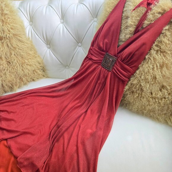 Speechless- Orange Glittery Asymmetrical Dress with Beading - Picture 1 of 5